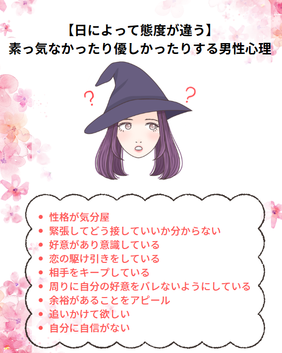 素っ気なかったり優しかったり日によって態度が違う男性の心理